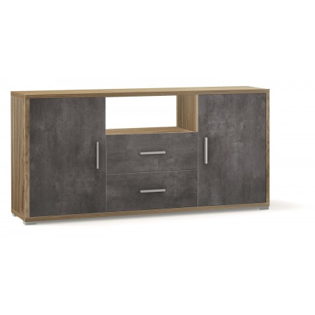 Mobile 2 Ante con 2 Cassetti Noce Nero Credenza Contenitore in Legno Tv