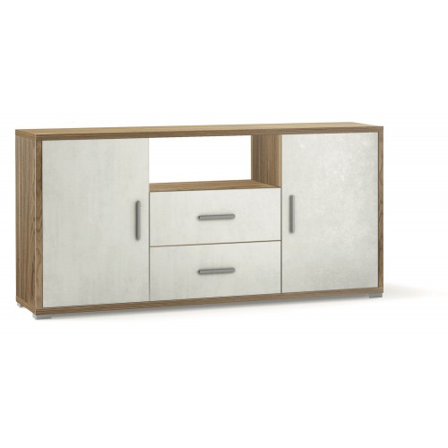 Credenza Contenitore Mobile 2 Ante con 2 Cassetti Noce Bianco Legno Tv