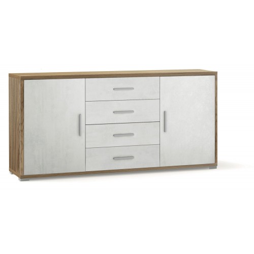 Credenza Mobile 2 Ante 4 Cassetti Contenitore Noce Bianco Legno Tv Soggiorno