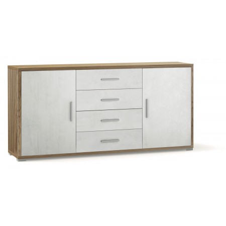 Credenza Mobile 2 Ante 4 Cassetti Contenitore Noce Bianco Legno Tv Soggiorno
