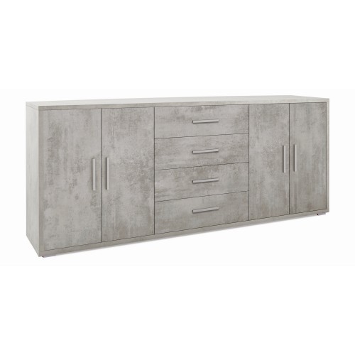 Credenza Armadio Basso Mobile con 4 Ante 4 Cassetti Cemento in Legno Tv