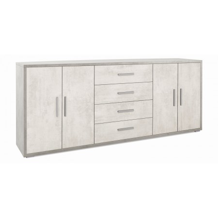 Credenza Armadio Cemento Bianco Basso 4 Ante 4 Cassetti in Legno Tv
