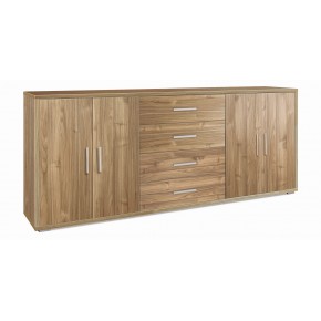 Credenza Armadio Noce 200 cm Basso 4 Ante 4 Cassetti in Legno Tv