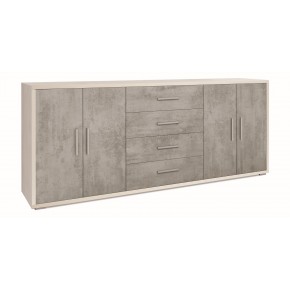 Armadio 200 cm Credenza Cemento Bianco 4 Ante 4 Cassetti Basso in Legno Tv