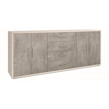 Armadio 200 cm Credenza Cemento Bianco 4 Ante 4 Cassetti Basso in Legno Tv