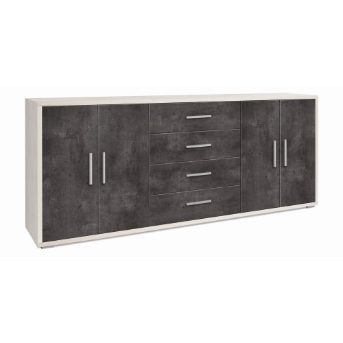 Credenza Bianco Nero Armadio 200 cm 4 Ante 4 Cassetti Basso in Legno Tv