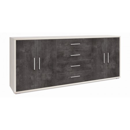 Credenza Bianco Nero Armadio 200 cm 4 Ante 4 Cassetti Basso in Legno Tv
