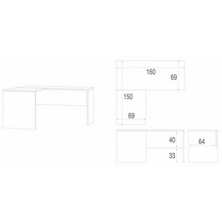 Scrivania 160x150 Legno Angolare Sinistra Noce Moderna Ufficio Studio