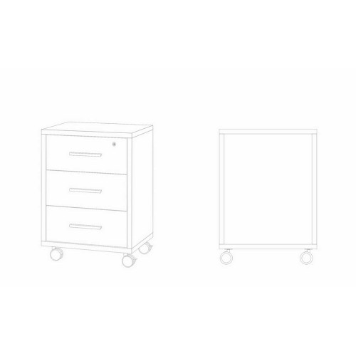 Mobile Cassettiera Ruote Noce Nero 3 Cassetti con Chiave Ufficio Legno
