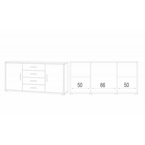 Credenza Mobile 2 Ante 4 Cassetti Contenitore Noce Bianco Legno Tv Soggiorno