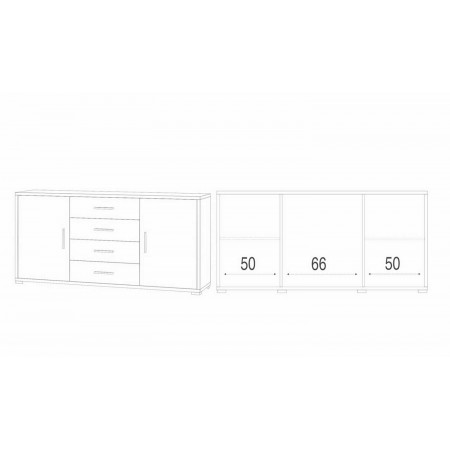 Credenza Mobile 2 Ante 4 Cassetti Contenitore Noce Bianco Legno Tv Soggiorno