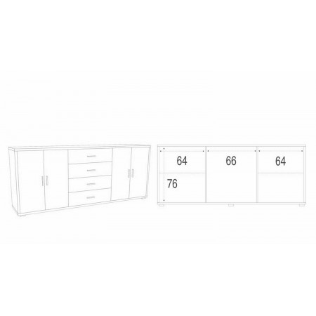 Credenza Armadio 4 Ante 4 Cassetti Noce Nero 200 cm Basso in Legno Tv