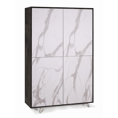 Armadio Ripiani Mobile Credenza 4 Ante Nero Marmo Soggiorno Ingresso