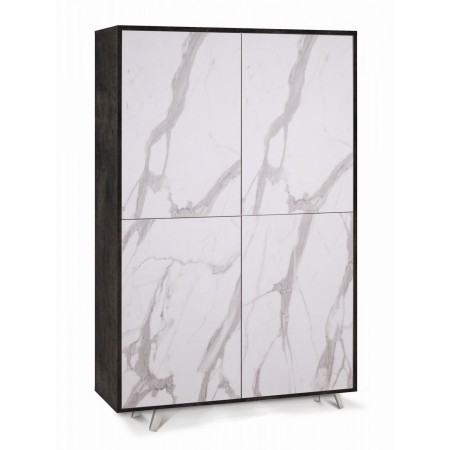 Armadio Ripiani Mobile Credenza 4 Ante Nero Marmo Soggiorno Ingresso