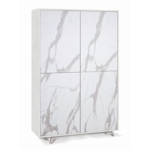 Armadio Bianco Marmo Mobile Credenza Ripiani 4 Ante Soggiorno Ingresso