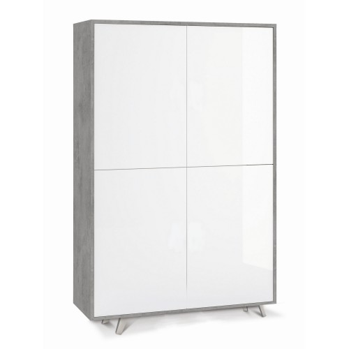 Armadio Credenza Cemento Bianco Lucido Ripiani 4 Ante Soggiorno Mobile