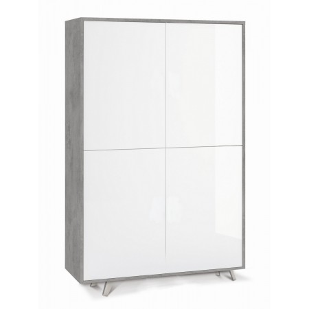 Armadio Credenza Cemento Bianco Lucido Ripiani 4 Ante Soggiorno Mobile