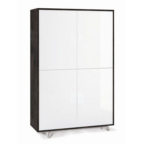 Madia Armadio Nero Bianco Lucido Credenza con Ripiani 4 Ante Soggiorno