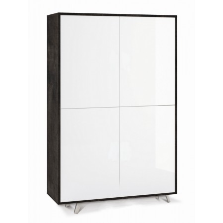 Madia Armadio Nero Bianco Lucido Credenza con Ripiani 4 Ante Soggiorno