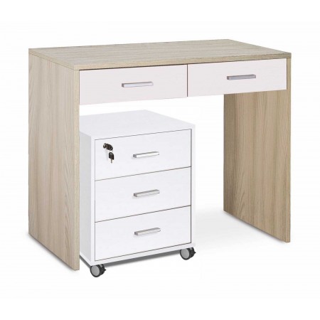 Scrivania Mobile in Legno 90 cm Olmo Bianco Cassetti Uffico Camera Studio