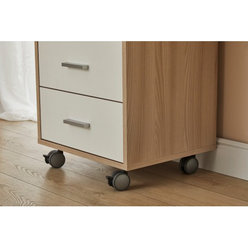 Cassettiera in Legno Olmo Bianca 3 Cassetti con Chiave Ruote Scrivania Ufficio | BricoShop24