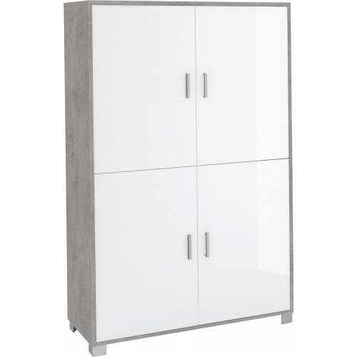 Mobile Credenza con 4 Ante Cemento Bianco Lucido Buffet Madia Soggiorno