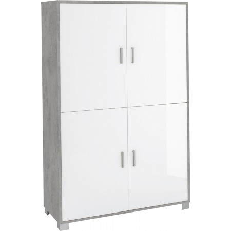 Mobile Credenza con 4 Ante Cemento Bianco Lucido Buffet Madia Soggiorno