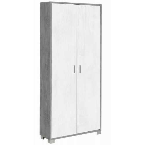 Armadio Slim 2 Ante 190 cm Cemento Bianco con Ripiani Mobile Scarpiera