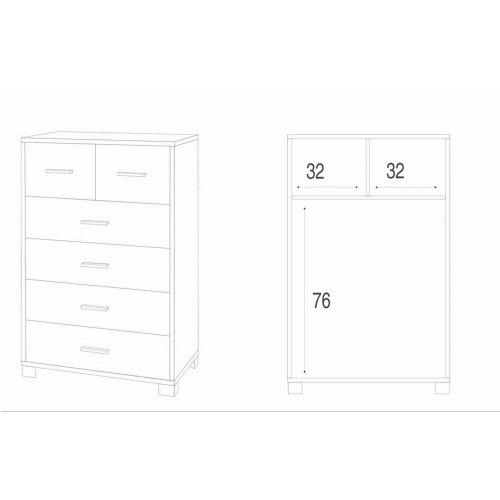 Como 6 Cassetti Noce Bianco Settimino Camera da Letto Ufficio Cassettiera