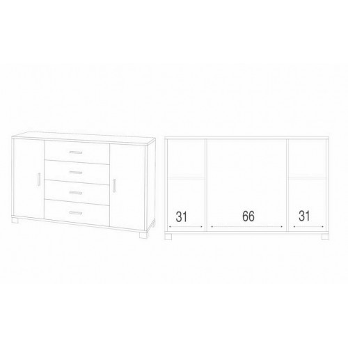 Madia Noce Bianco Mobile Credenza 2 Ante 4 Cassetti Contenitore Salotto