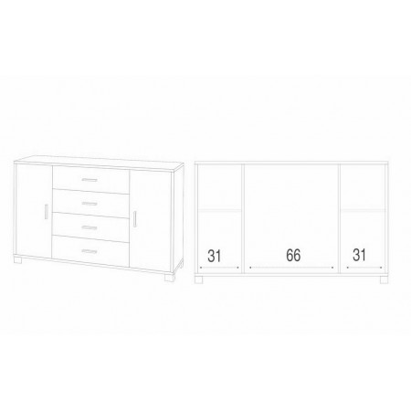 Mobile Madia Noce Credenza 2 Ante 4 Cassetti Contenitore Salotto Ufficio