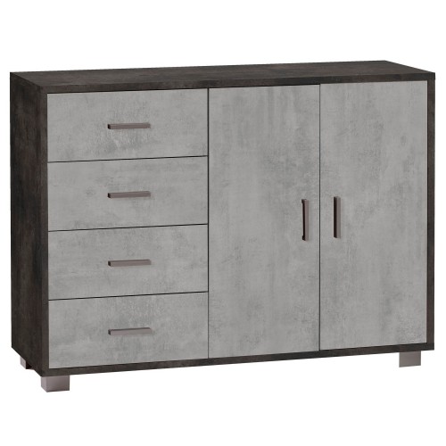 Mobile Credenza Bassa Nero Cemento Madia 2 Ante 4 Cassetti Salone Ufficio