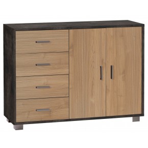 Mobile Nero Noce Credenza Bassa Madia 2 Ante 4 Cassetti Salone Ufficio