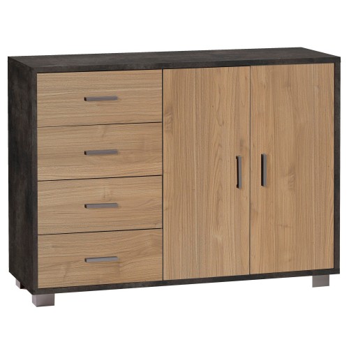 Mobile Nero Noce Credenza Bassa Madia 2 Ante 4 Cassetti Salone Ufficio