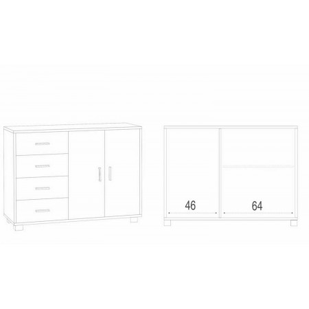 Mobile Nero Noce Credenza Bassa Madia 2 Ante 4 Cassetti Salone Ufficio