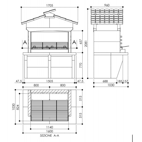 Barbecue Grande a Carbonella Legna in Calcestruzzo BBQ da Giardino Grill