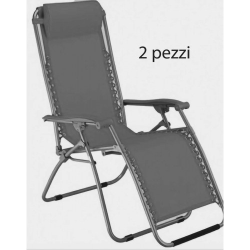 2 Sdraio Esterno Reclinabile Giardino Grigio Scuro Poltrona con Cuscino
