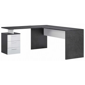 Scrivania Angolare Ufficio 180x160 cm con 3 Cassetti Bianco Grigio