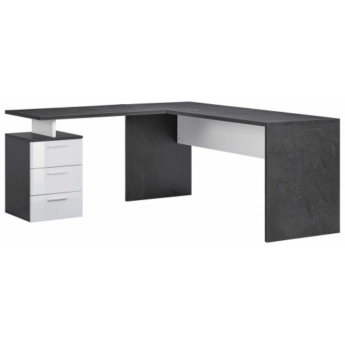 Scrivania Angolare Ufficio 180x160 cm con 3 Cassetti Bianco Grigio