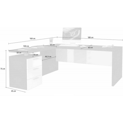 Scrivania Angolare Ufficio 180x160 cm con 3 Cassetti Bianco Grigio