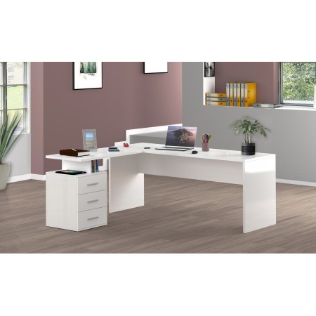Scrivania Angolare Cassettiera Bianco Moderno Grande da Ufficio Cameretta