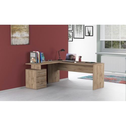 Scrivania Angolare Grande 180 Rovere da Ufficio con Cassettiera