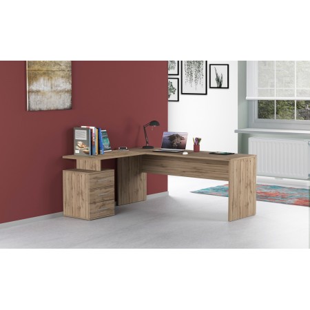 Scrivania Angolare Grande 180 Rovere da Ufficio con Cassettiera