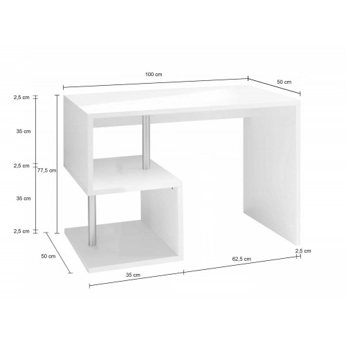 Scrivania Bianca Laccata Lucida 100 cm con Ripiani Libreria
