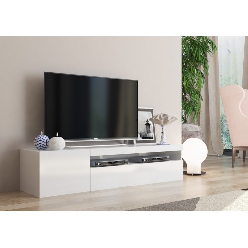 Mobile Bianco Moderno Porta TV 155 Basso Soggiorno con Anta Ribalta Legno