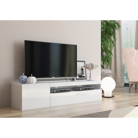 Mobile Bianco Moderno Porta TV 155 Basso Soggiorno con Anta Ribalta Legno