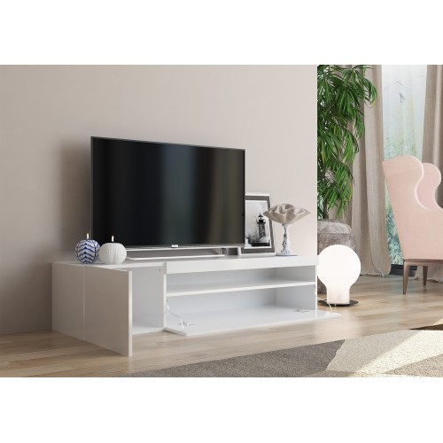 Mobile Bianco Moderno Porta TV 155 Basso Soggiorno con Anta Ribalta Legno