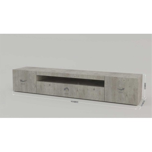 Mobile Cemento 200 Basso Moderno Porta TV Soggiorno con 2 Ante Ribalta