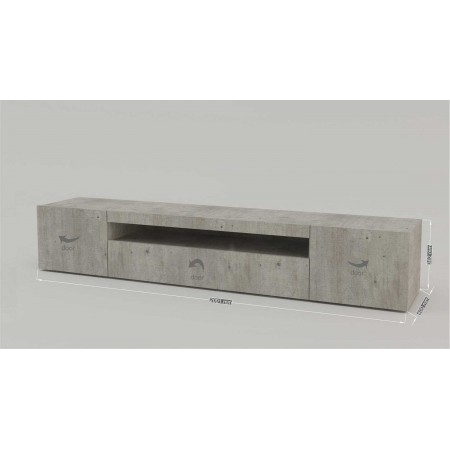Mobile Cemento 200 Basso Moderno Porta TV Soggiorno con 2 Ante Ribalta