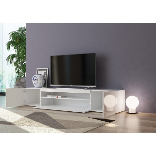 Mobile 200 Basso Bianco Moderno Porta TV Soggiorno con 2 Ante Ribalta